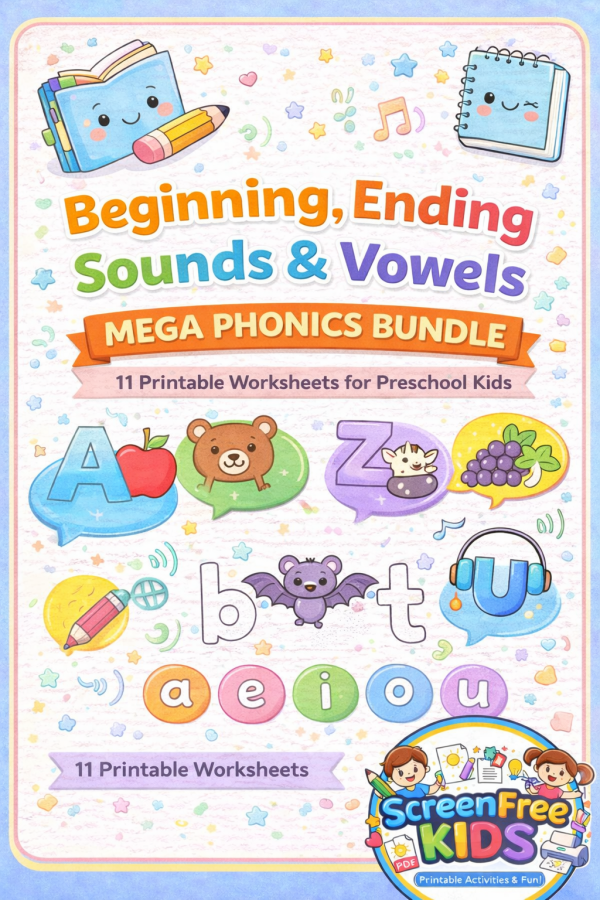 Beginning & Ending Sounds Worksheets cover showing phonics activities for kids
