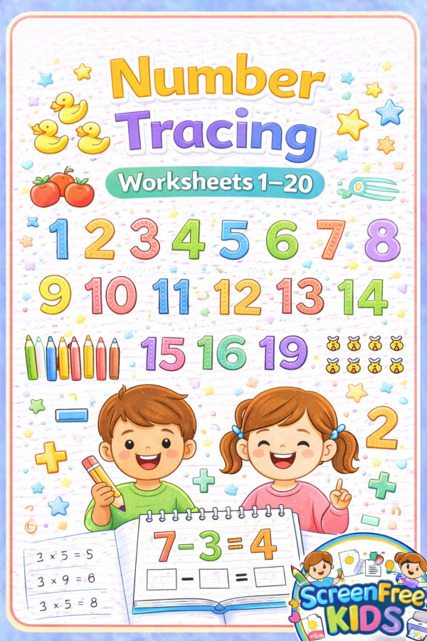 Number Tracing Worksheets Bundle cover showing 195 printable pages for kids